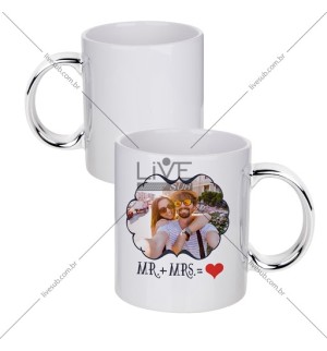 CANECA CERAMICA C/ ALÇA CROMADA PRATA - 325ML